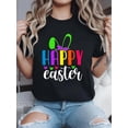thumbnail image 1 of Women's Happy Easter Bunny Rabbit Face T-Shirt - Casual Short Sleeve Crew Neck, Soft Graphic Tee for Spring & Summer Tee For Adult, Men, Women, Teen, Teenager, Adolescent, Youth, 1 of 6
