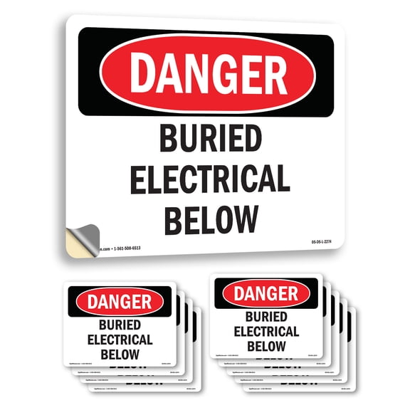Buried Electrical Below OSHA Danger Vinyl Decal Label 18 Inch x 12 Inch - 10 Pack
