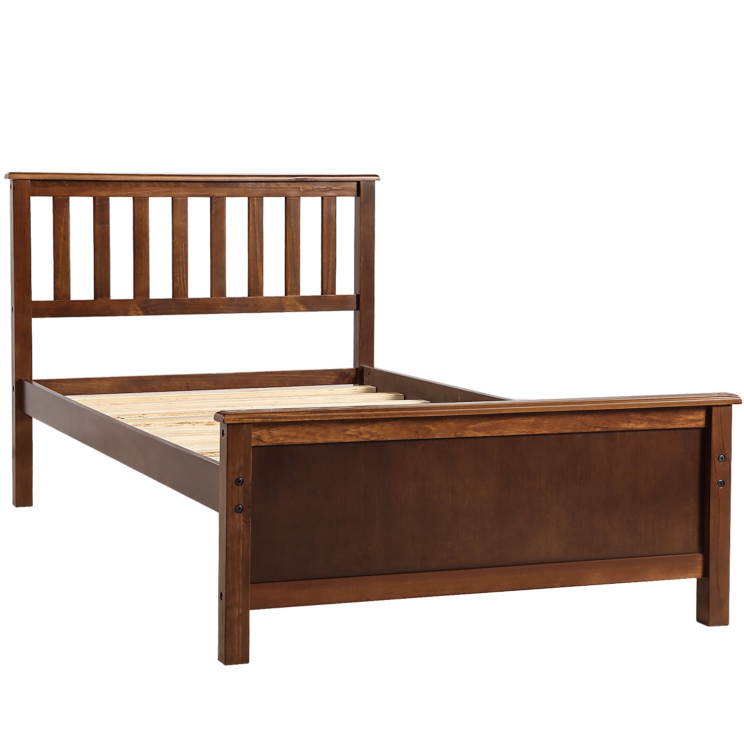 Twin Bed Frame for Kids, Walnut Twin Platform Bed Frame with Headboard and Footboard, Modern
