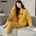 thumbnail image 1 of Conjunto de pijama de talla grande para mujer, ropa de dormir con estampado Kawaii, y cuello redondo de manga larga, a la moda, para otoño y primavera, M-5XL, 1 of 4