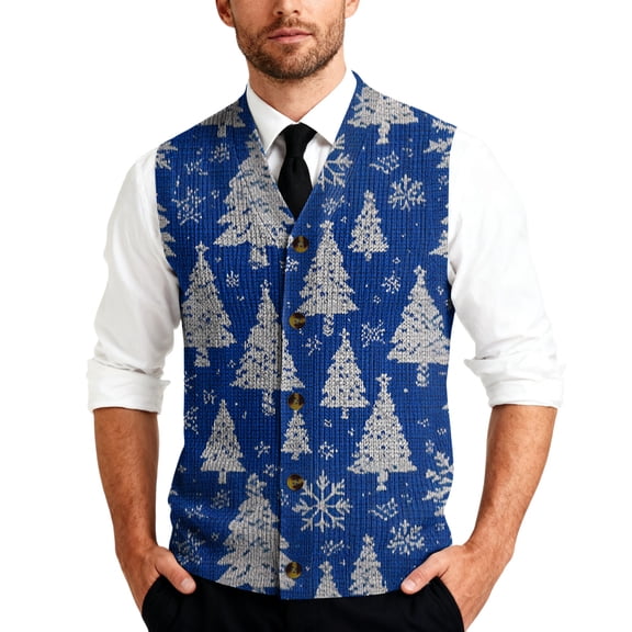Resicozy Mens Christmas Sweater Vest Funny Xmas Printed Holiday Vests V Neck Casual Cardigan Vest Sky Blue M