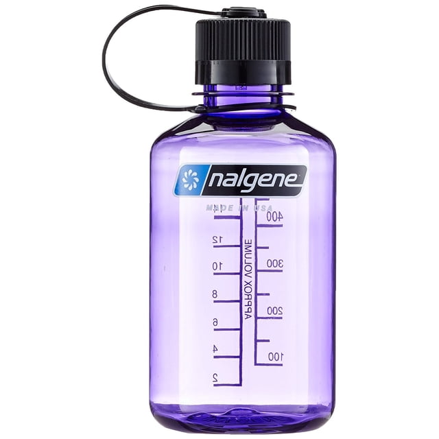 Botella de agua Nalgene Tritan de boca estrecha de 500 ml, color morado con tapa negra
