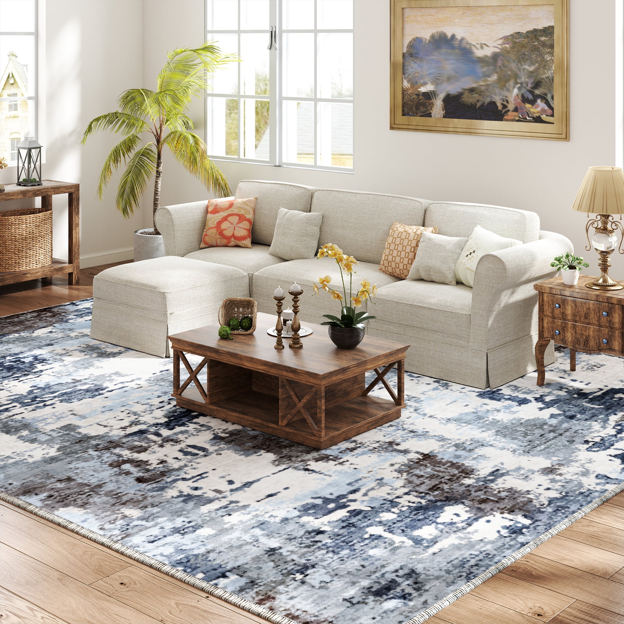 EnHomee Area Rug for Living Room 8x10 Area Rugs for Bedroom Modern Abstract Rug with Rubber Backing Non Slip Washable Persian Carpet, Blue Gray