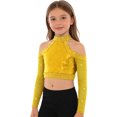 thumbnail image 5 of iiniim Girls Sequin Rhinestones Crop Top Cold Shoulder Long Sleeve Sparkle Tee Hip Hop Jazz Dance Shirt Gold 14, 5 of 7