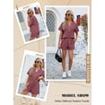thumbnail image 6 of Nlife Women V Neck Button-Up Waffle Short Sleeve Shorts Knit Sets, 6 of 7