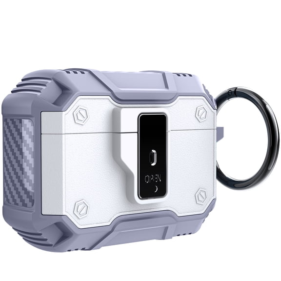 for Airpods Pro 3rd Gen (2025) Case with Secure Lock Clip, Automatic Pop-up Case Full-Body Shockproof Hard Protective Phone Cover for Airpods Pro 3rd Gen 2025, Metal Keychain for Men Women - White