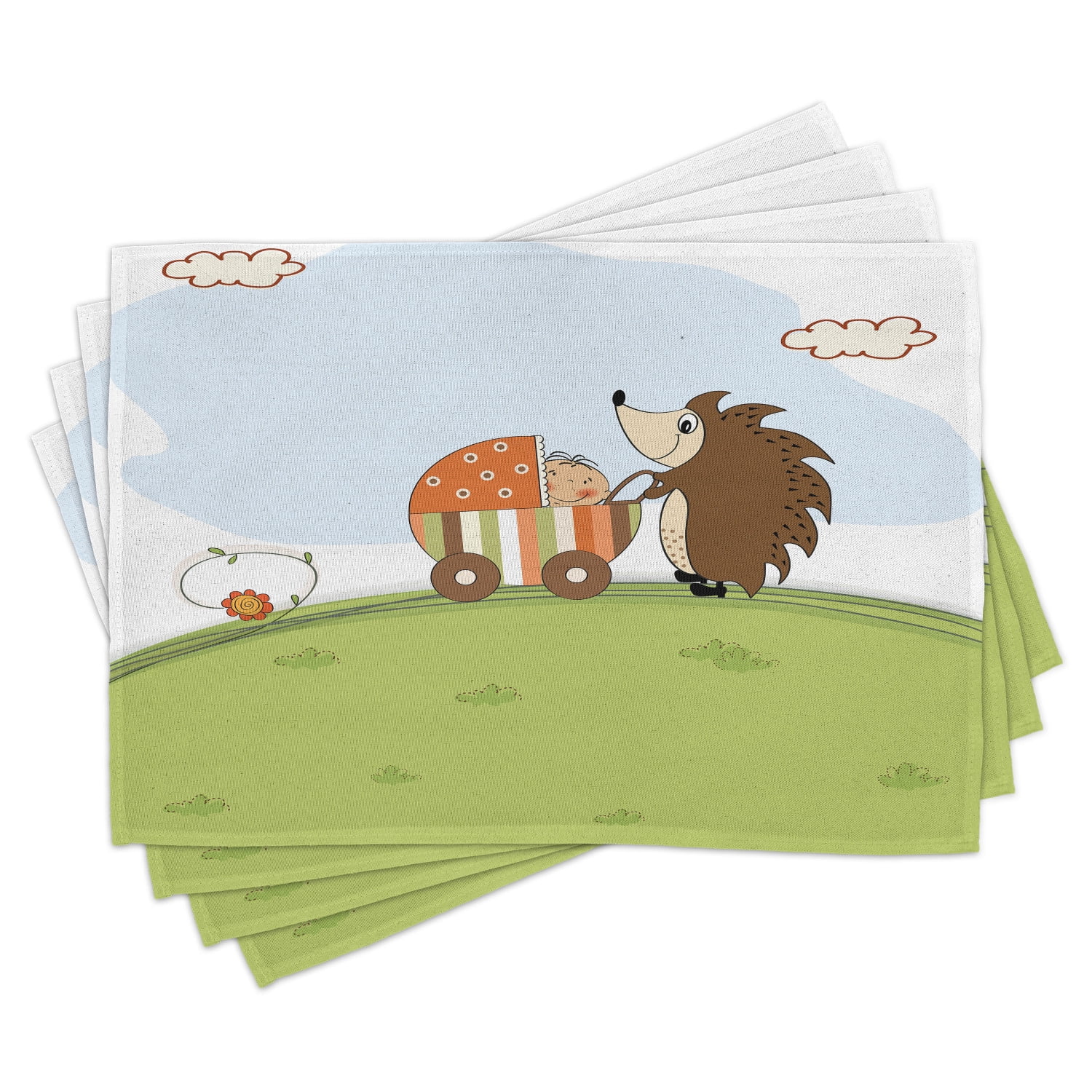 Funny Placemats Set of 4 Baby Shower Theme A Hedgehog Pushing a