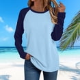 thumbnail image 3 of DISKEBUISS Women's Long Sleeve Raglan T-Shirts Crew Neck Color Block Tops for Fall Casual Loose Blouse, 3 of 6