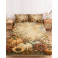 thumbnail image 2 of Twin Sze Fitted Sheet Set - Vintage Pumpkins Fall 2 Piece Bedding Sets 16" Deep Pocket Fitted Sheet with 1 Pillowcase, Thanksgiving Botanical Flowers Brushed Microfiber Hotel Luxury Bed Sheets, 2 of 9