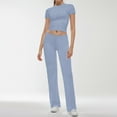thumbnail image 2 of felwors Women's 2 Piece Lounge Sets Straight Leg Pants Set Short Sleeve Crop T-shirt Casual Outfits Comfy Loungewear Blue, L, 2 of 6