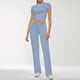 thumbnail image 2 of Conjunto de 2 piezas para mujer: top corto de manga corta y pantalones rectos, estilo deportivo informal, tallas reales para primavera/verano, 2 of 6