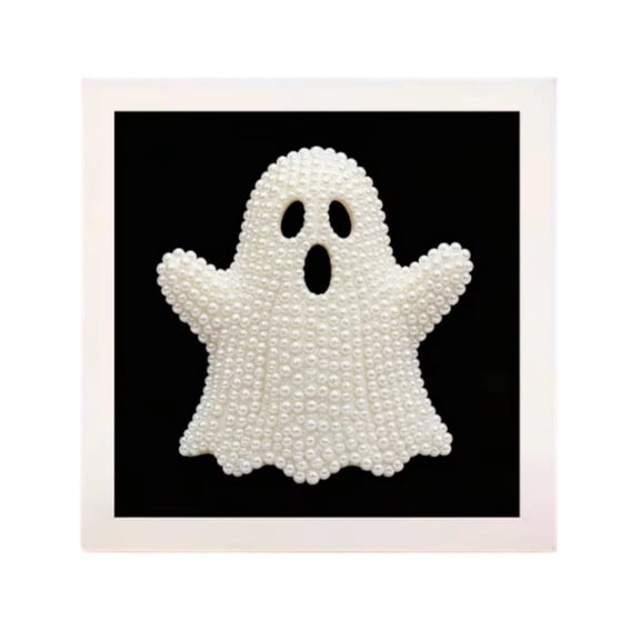 Twfbrm Halloween Pearl Art Decoration, 8 x 8 Inch Cute 3D Ghost Pearl Art Kits with Frame, Creat DIY Pearls Art Gem Crafts Halloween Decoration for Home, Table, Window, Wall Decor