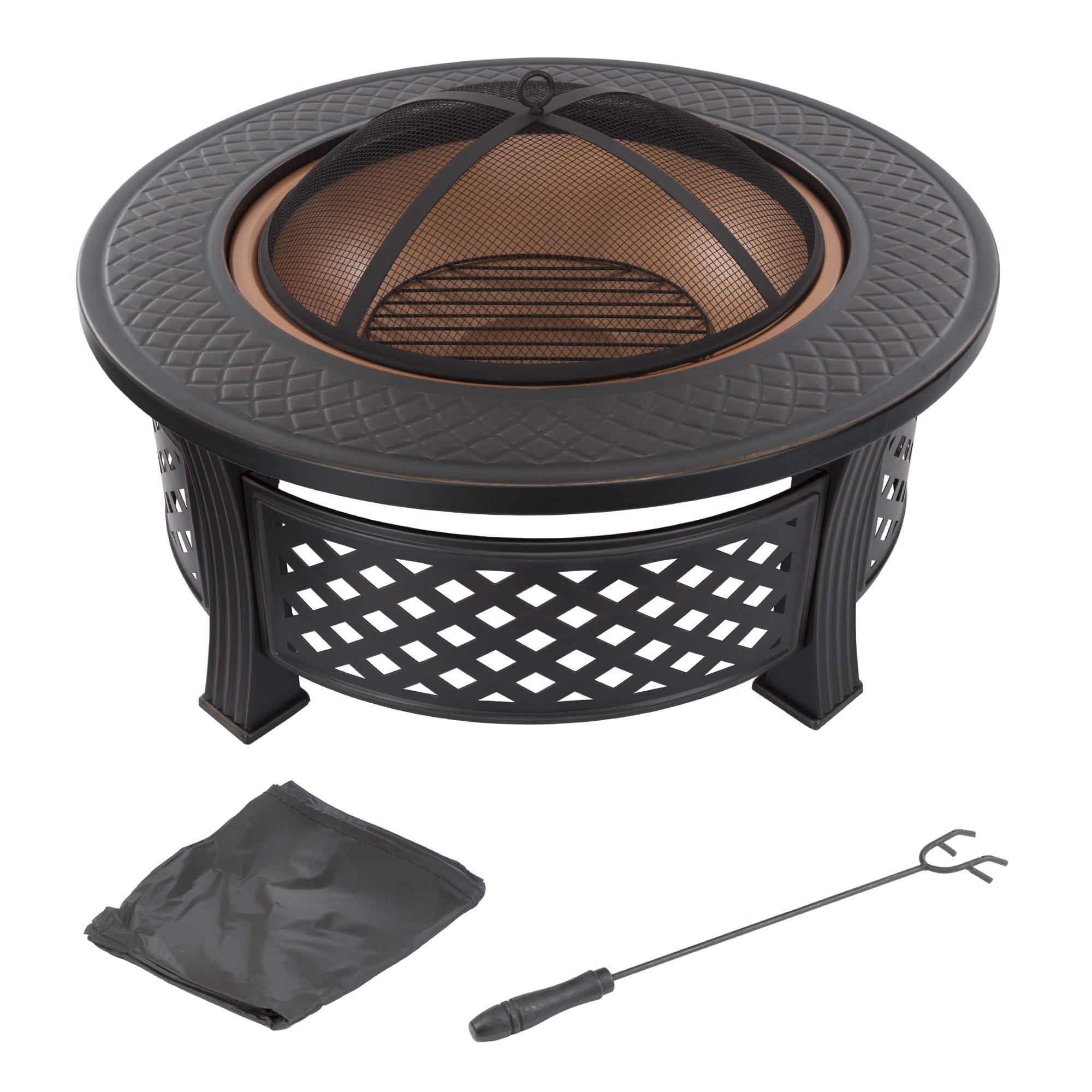 Pure Garden Fire Pit Set - Includes Spark Screen and Log Poker - 32