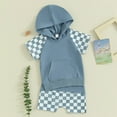 thumbnail image 4 of GYRATEDREAM Toddler Baby Boys Clothes Set Checkerboard Short Sleeve T-Shirt Elastic Shorts Hooded Top Summer Outfits 0-3 Years, 4 of 4