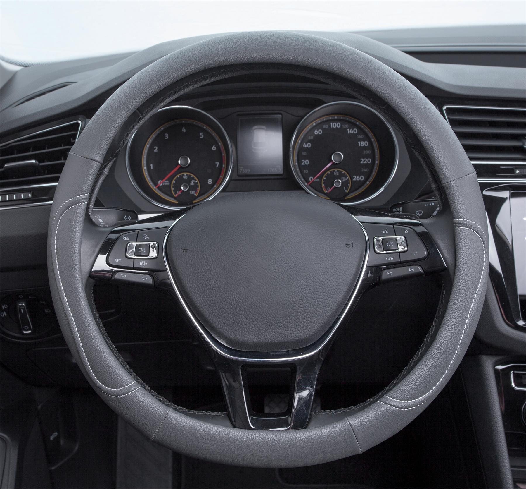 Auto Drive Universal Steering Wheel Cover, Gray with White Stitching photo 2