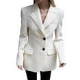 thumbnail image 2 of Womens Slim Fit V Neck Waist Trench Blazer Office Commute Suit Jacket Elegant Flattering Design White S, 2 of 9