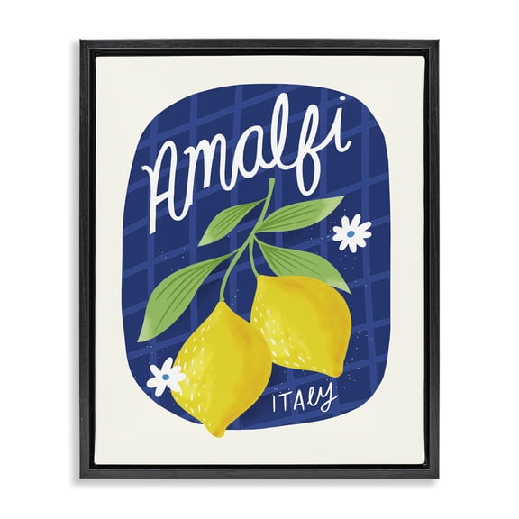 Stupell Industries Amalfi Lemons on Blue Food & Beverage Painting Black Floater Framed Canvas Art Print Wall Art, 17 x 21