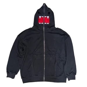 Domo kun Unisex Embroidered Jacket Long Sleeve Zipper Hooded Sweatshirt for Autumn Winter Cardigan black L