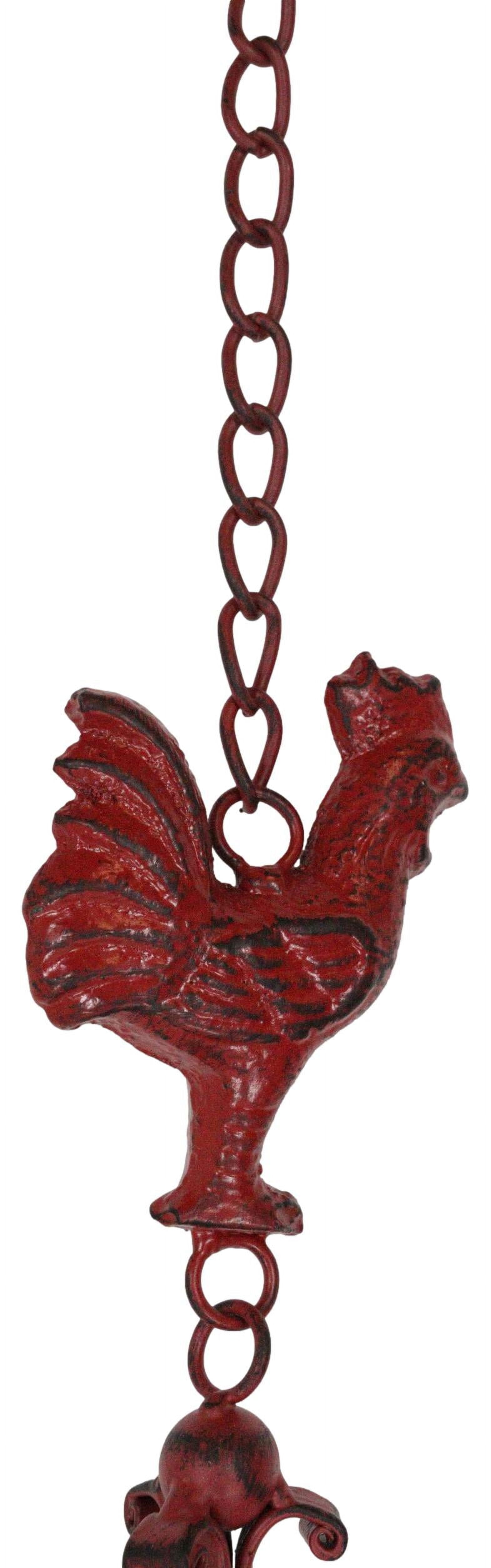 Cast Iron Rustic Red Chicken Rooster Hanging Garden Patio Bell Wind Chime Decor
