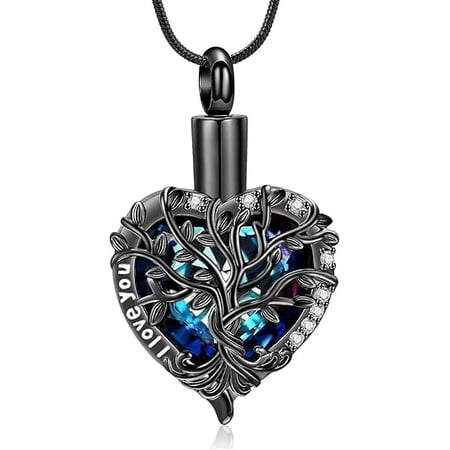 Tree of Life Urn Necklace for Ashes Heart Cremation Jewelry Keepsake Simulated Birthstone Pendant Simulated Birthstone Heart Cremation Jewelry Stainless Steel Memorial Locket Urn Pendant