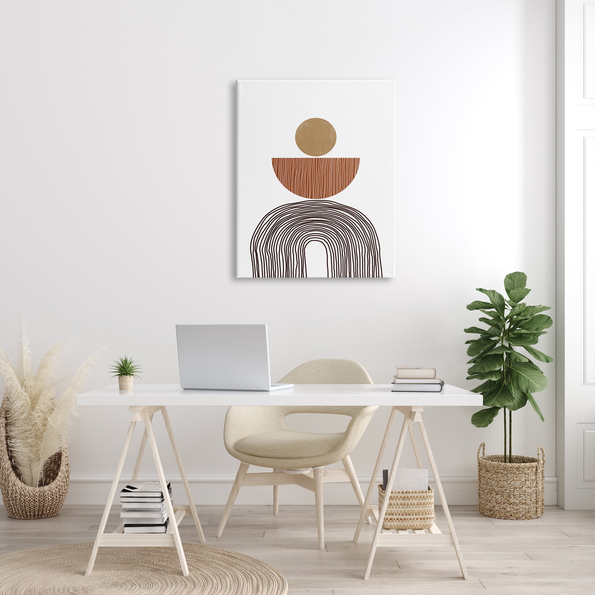 Stupell Indtries Boho Shapes Stacked Abstract Round Curves Brown White,30 x 40,Design by JJ Design Hoe LLC