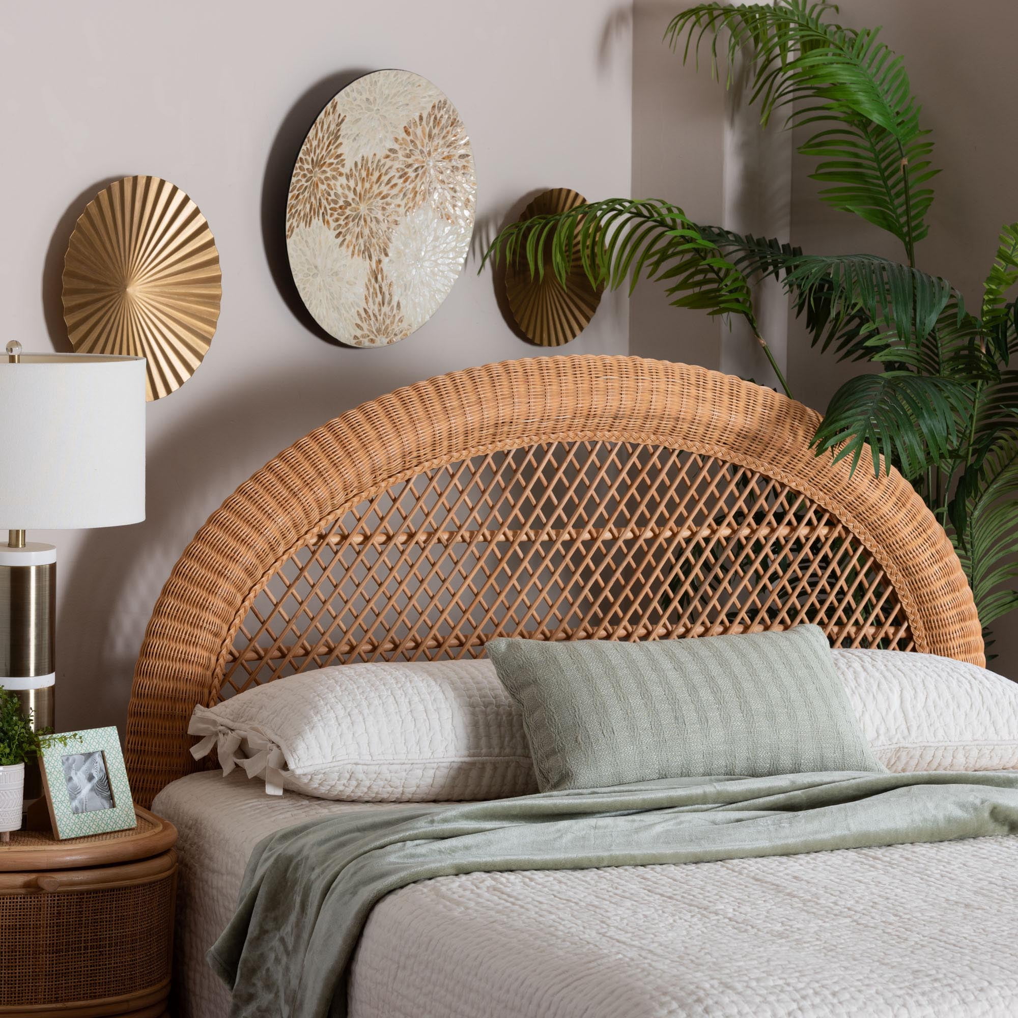 bali & pari Harini Boho Standalone Headboard, King, Light Honey