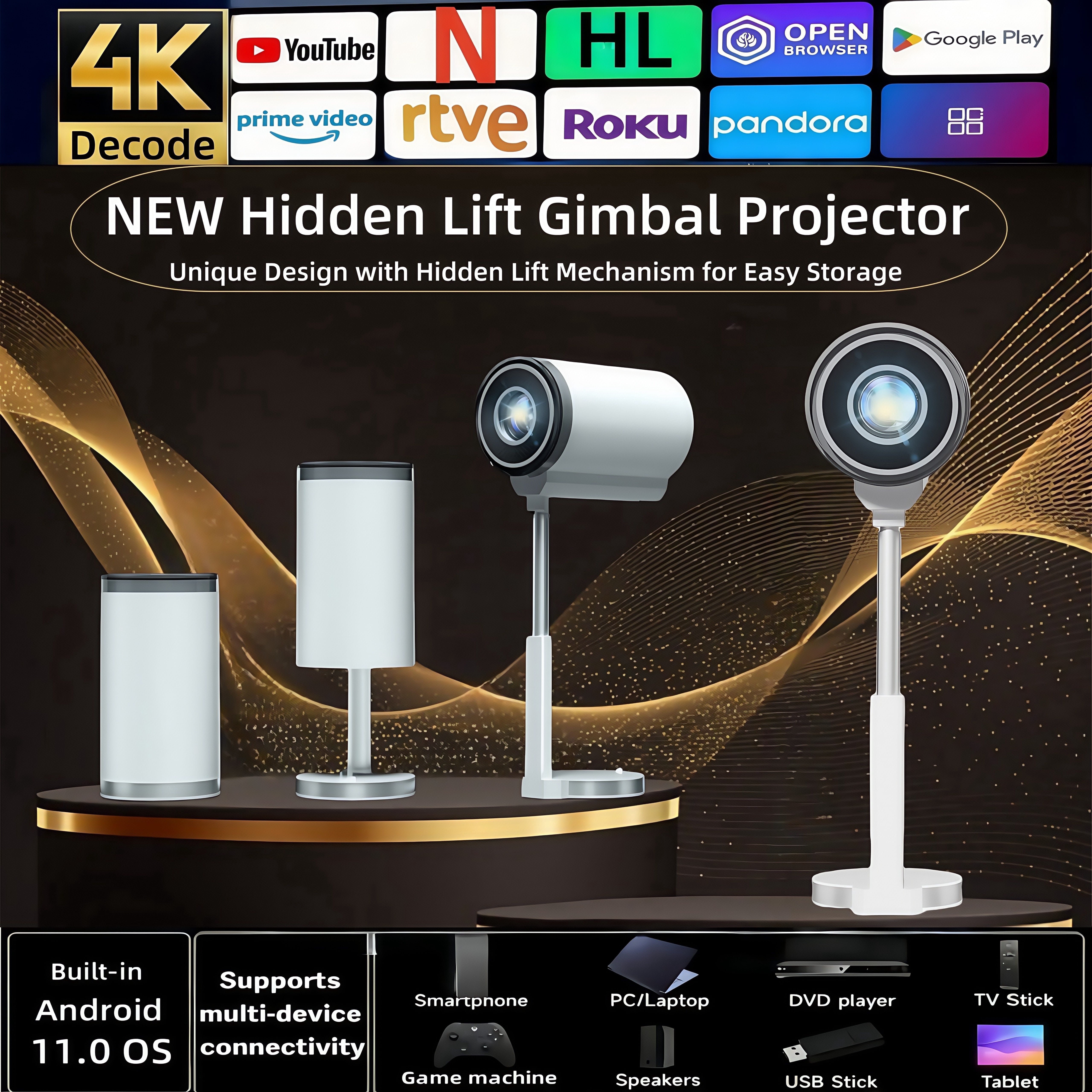 Crosstour WiFi Mini Projector P770, HD 720P, 200'' Screen for