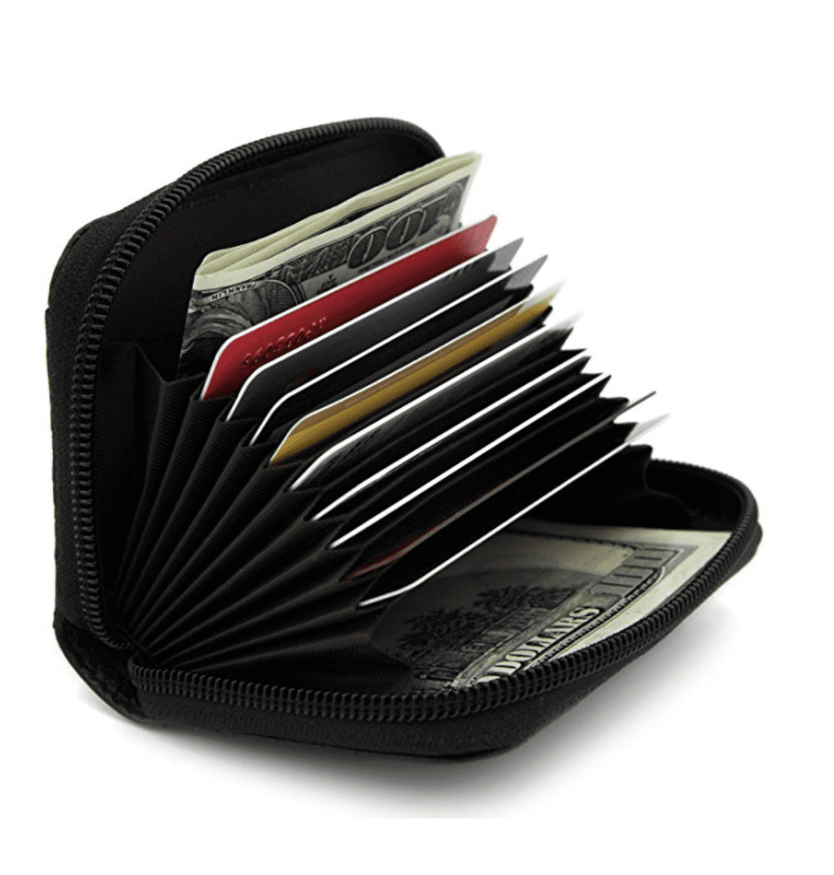 RFID Blocking Genuine Leather Women's Accordion Wallet Zip Fan Open