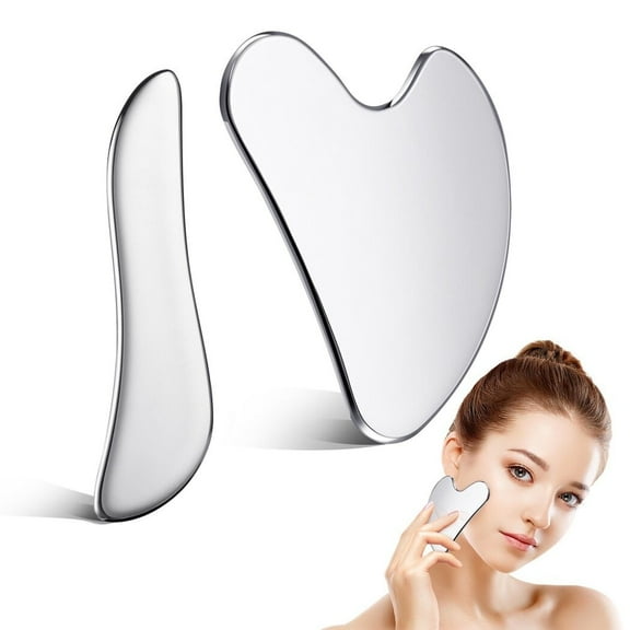Facial Gua Sha Tools, 2PCS 304 Stainless Steel Face Gua Sha Beauty Tools, Promote Circulation & Tighten the Skin, Face Scraper Massagers for Face, Eyes, Legs, Lymphatic Drainage Massage Tools