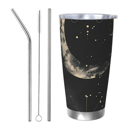 

Gukieu Abstract Starry Sky Moon Print 20OZ Car Cup Vacuum Stainless Steel Leak-proof Thermos Cup Unisex Suitable for Home Outdoor and Sports-Straw Three-piece Set