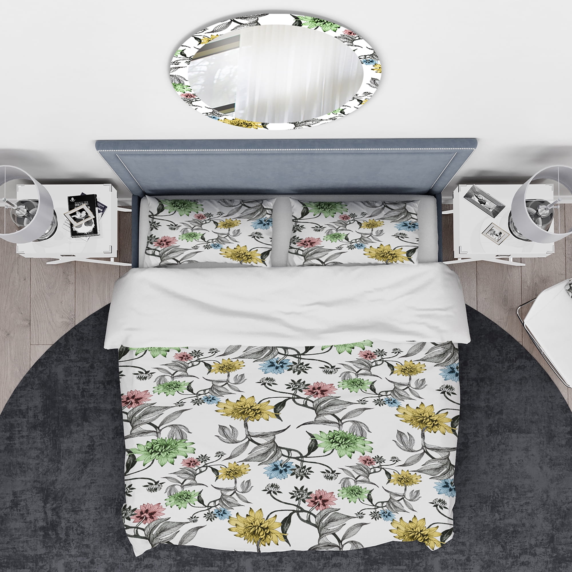 Designart 'Hand Drawn Summer Flowers' Modern & Contemporary Duvet Cover Set
