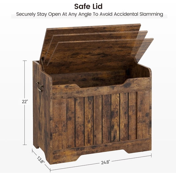 Storage Chest, Toy Chest With Lids, Wood Toy Organizer Box With Safety Hinge, Entryway Storage Trunk Bench, Supports 350 LBS, for Living Room, Playroom (Rustic Brown, 24.8 in)