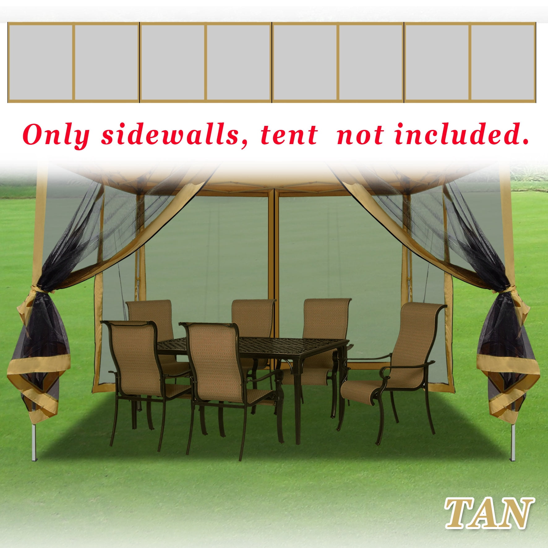 Sunny Replacement Mosquito Netting for 8' x 8' Gazebo, Zippered Mesh Sidewalls Only, Pack of 4
