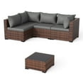 thumbnail image 6 of ELPOSUN 5 Pieces Patio Furniture Set All Weather Outdoor Sectional Sofa, Outdoor Modern Sectional Furniture Wicker Couch with Glass Coffee Table, Thicken Gray Cushions, Water Resistant, 6 of 9