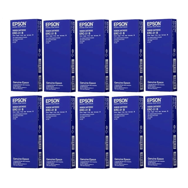 Cinta negra para impresora Epson ERC-31B. Paquete de 10 piezas.