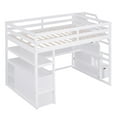 thumbnail image 6 of Full Size Loft Bed with Desk and Shelves, Solid Wood Loft Bed Frame with Two Built-in Drawers, Low Loft Bed with Full-Length Guardrails and Ladder for Boys Girls, No Box Spring Needed, White, 6 of 9