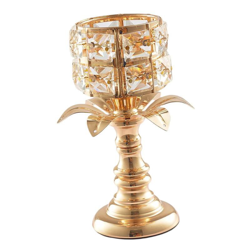 Crystal Candle Holder Tea Light Candlestick Candelabrum Centerpiece Golden-L 