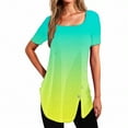 thumbnail image 1 of Plebaso Womens Summer Shirts Short Sleeve Gradient Tunic Tops Square Neck Dressy Loose Blouses with Split, 1 of 4