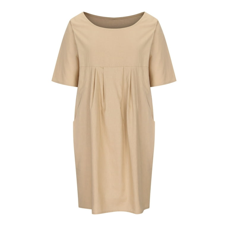 Church Simple Dresses For Juniors Ayolanni Womens Casual Dresses Plus Size  Beige Short Sleeve Solid Midi Dresses Dresses For Teens For Church 4X