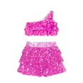 thumbnail image 4 of CHICTRY Kids Girls Sequin Metallic Jazz Modern Latin Dance Crop Top with Skirt Hair Band Set Hot Pink 14, 4 of 7