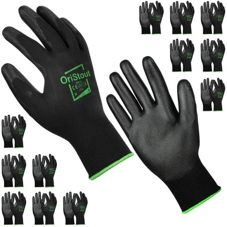 

OriStout 12 Pairs Nylon Liner PU Dipped Gripping Work Gloves Men s Medium Size