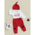 thumbnail image 4 of Elippeo Newborn Baby Boys Valentine's Day Outfit Sets 3M 6M 12M White Long Sleeve Letter Print Romper Red Pants Hat Sets, 4 of 10