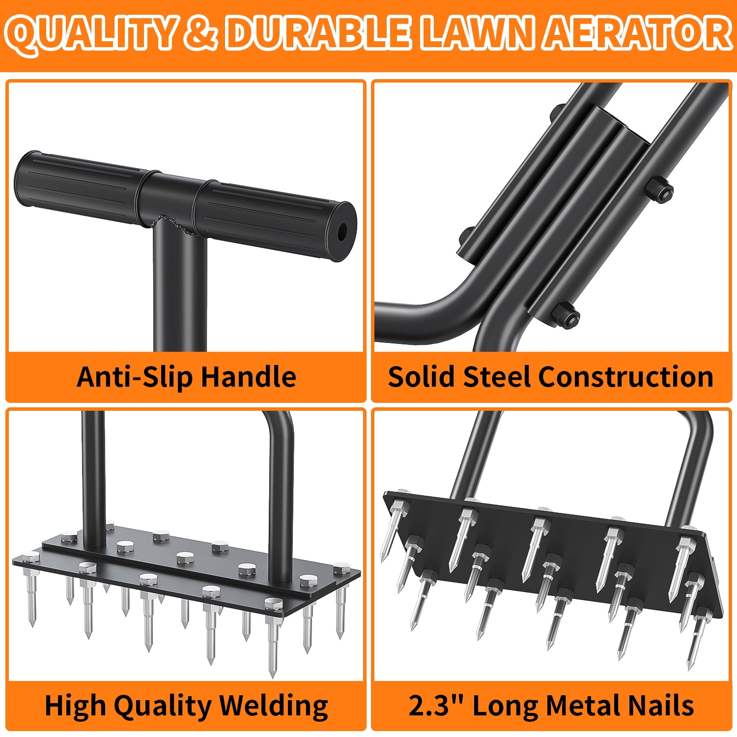 Yoneston Lawn Aerator Spike Aerator Manual Tool with 15 Pieces Solid Steel Spikes, Garden Grass Aeration, Soil Aerating Tool with Clean Tool for Aerating Lawns and Yard Care