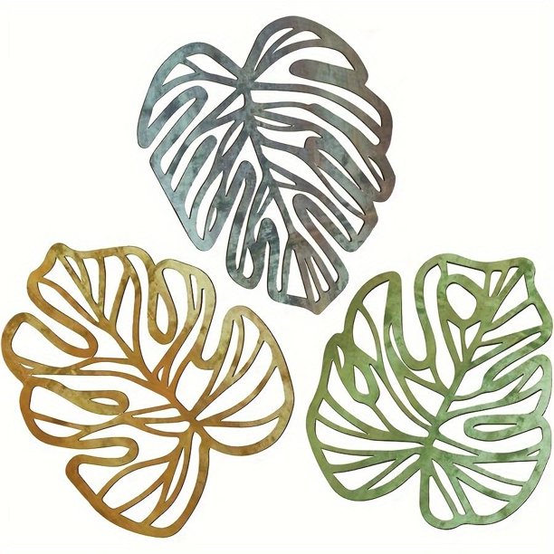Decoración de pared ULIOMU, diseño tropical, madera de hojas de palmera, 3 piezas