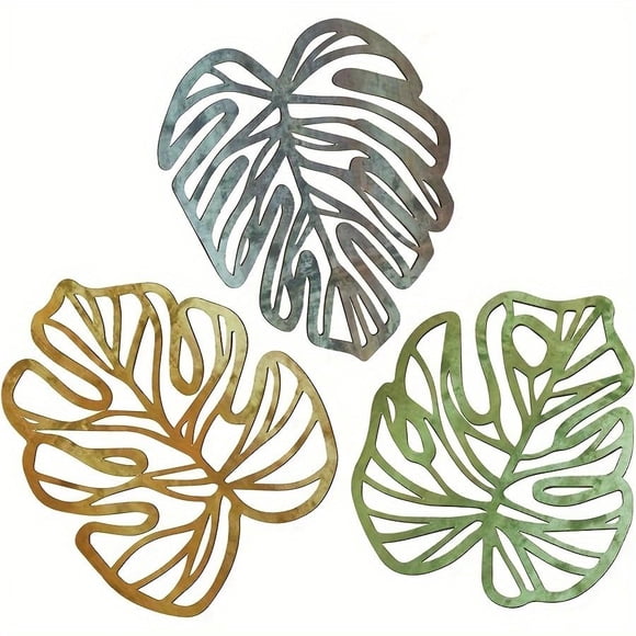Decoración de pared ULIOMU, diseño tropical, madera de hojas de palmera, 3 piezas