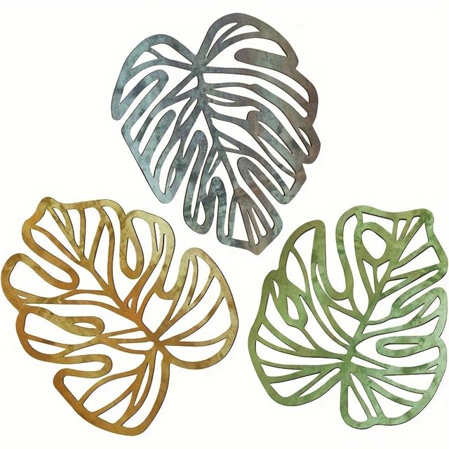 Decoración de pared ULIOMU, diseño tropical, madera de hojas de palmera, 3 piezas