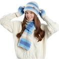 thumbnail image 5 of dazeni Winter Striped Beanie Hat Scarf Gloves Set for Women Slouchy Color Block Beanie Long Scarf Touchscreen Gloves Warm 3 in 1 Set Colorful Blue Free Size, 5 of 6
