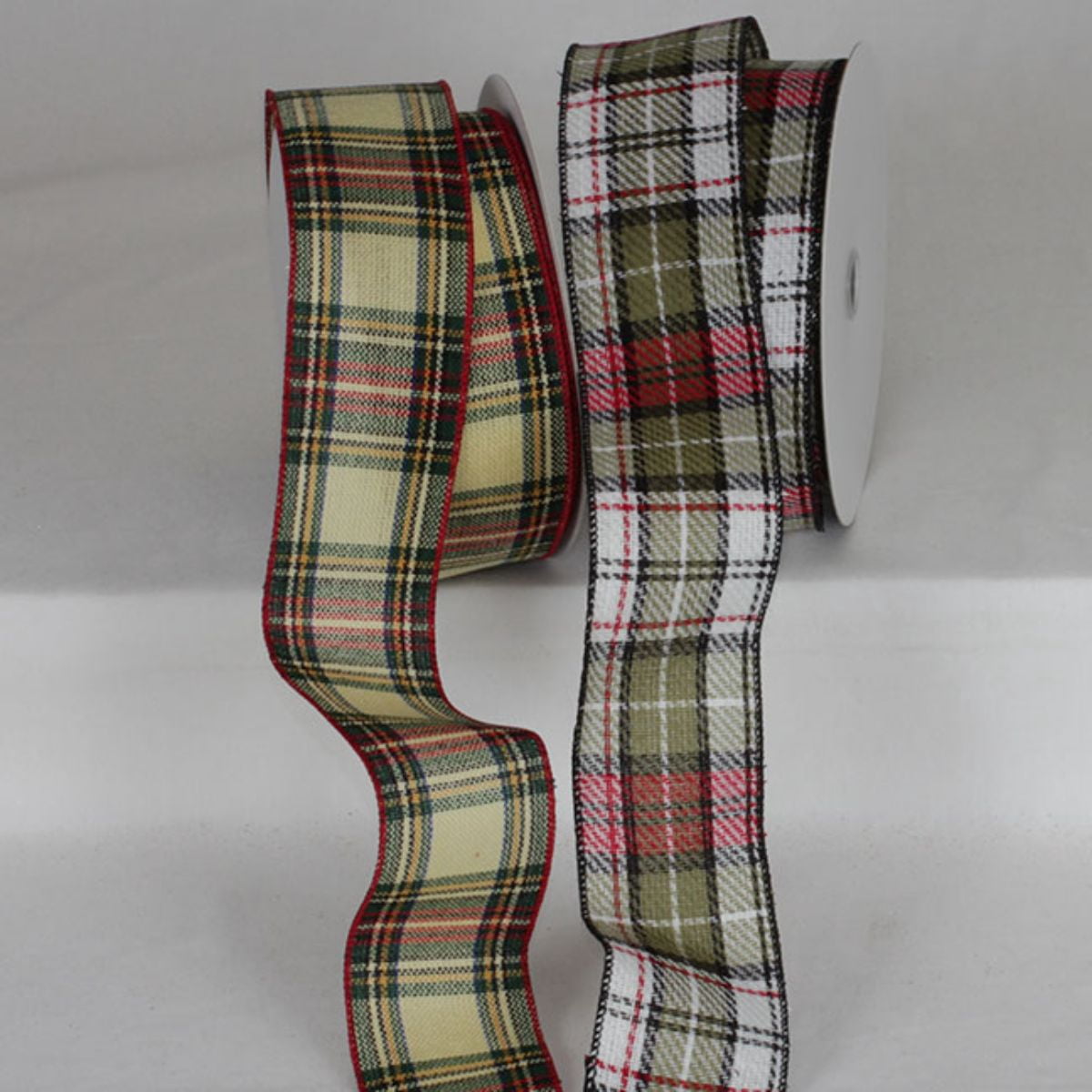 The Ribbon People Burgundy Red and Green Plaid Metallic Wired Craft Ribbon 2.5" x 20 Yards