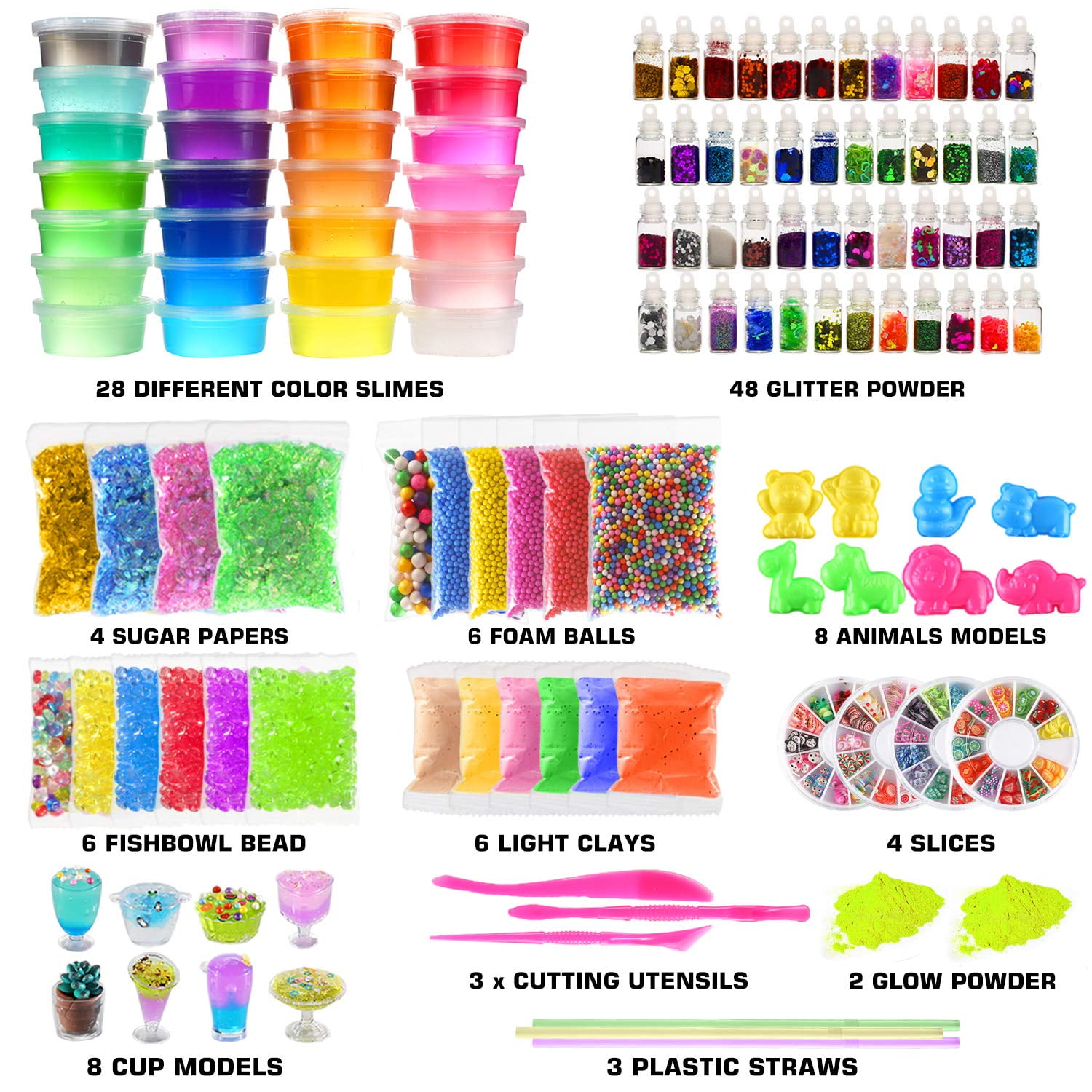 Slime Supplies Kit 135 Pack Slime Making DIY Kit 30 Crystal Slime Glitter Jars