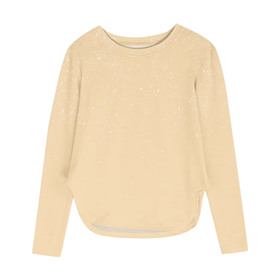 Khunlpohl 3-12 Years Girls Casual Shirts Crew Neck Plain Tunic Blouses Long Sleeve Loose Comfortable Tops for Kids